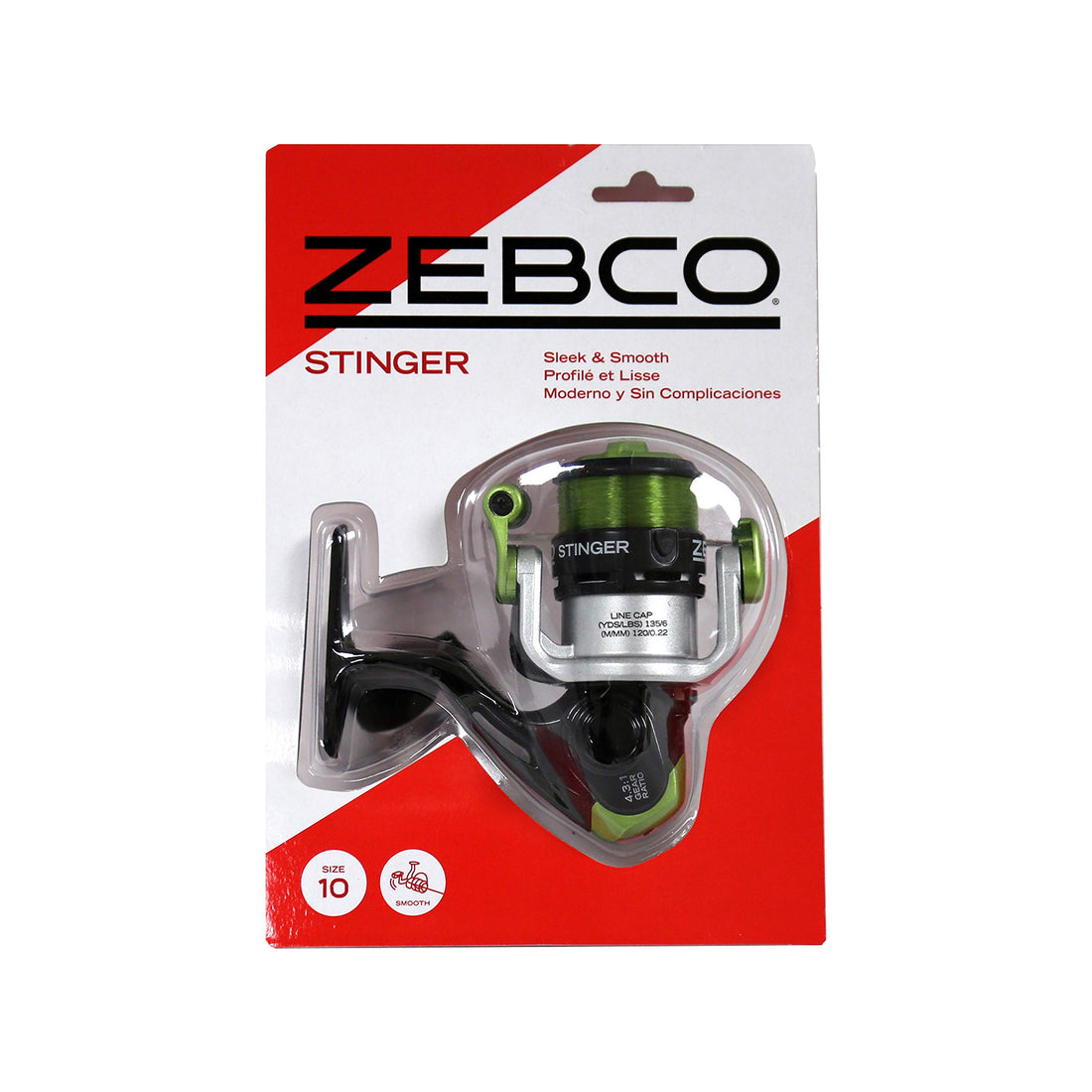 Zebco Stinger Spinning Fishing Reel, Size 10 Reel, Changeable Right- or Left-Hand Retrieve, 4.3:1 Gear Ratio, All-Metal Gears, Pre-Spooled with 6-Pound Zebco Line, Silver/Black